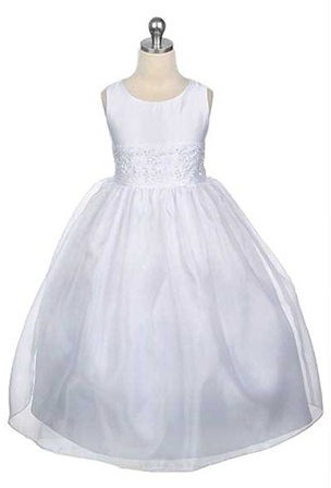 Flower Girl Dresses : Satin and Organza Dress with Embellished Cumberband at Waist.