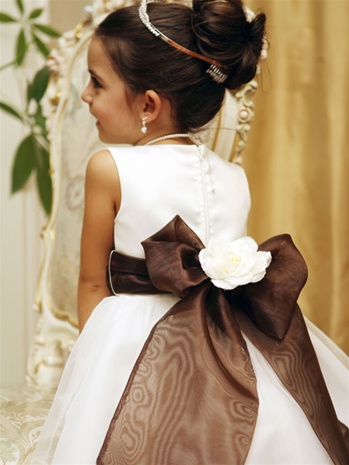 Flower Girl Dresses # TT5165WH-BR : Simple Satin Bodice with Organza Layer Skirt Dress