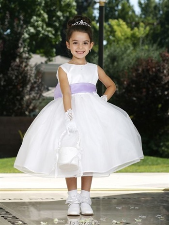 Flower Girl Dresses #TT5165WH-LL  : Simple Satin Bodice with Organza Layer Skirt Dress