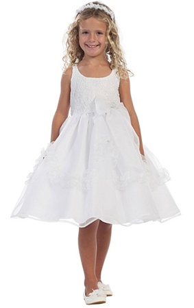 Flower Girl Dresses #TT5525 : Lace Bodice with Double Layer of Organza Skirt