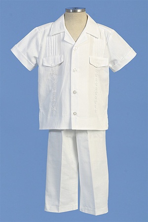 Christening Gown #AG441 : Adorable Cotton Pants Set w/ Pleat-Like Design & Stylish Upper Pockets