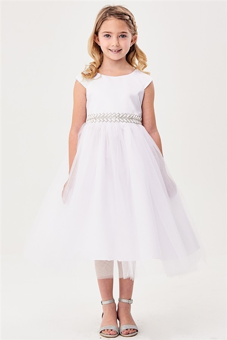 #GG3577 white : Flower Aplique Ribbon Dress