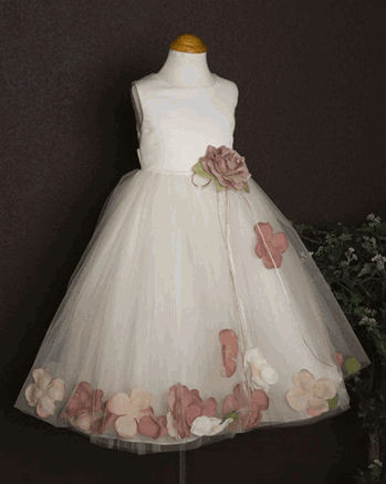 Flower Girl Dresses #KD160BIV-RO : Satin Bodice with Petal Flower Girl Dress