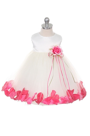 Flower Girl Dresses #KD195IVF : Elegant satin bodice with floating flower petals inside skirt.