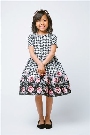 Flower Girl Dresses SK607 : Houndstooth Rose Print Jacquard Dress