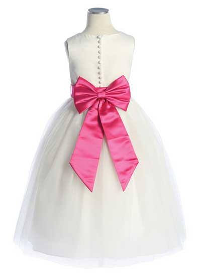Classic Satin Bodice with Tulle Skirt and Adjustable bow Sash Flower ...