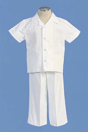 Christening Gown #AG415 : Handsome Boy's Cotton Set w/ Criss-Cross Designed Embroidery