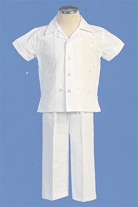 Christening Gown #AG424 : Gorgeous Boy's Cotton Pants Set w/Embroidery & Rhinestones
