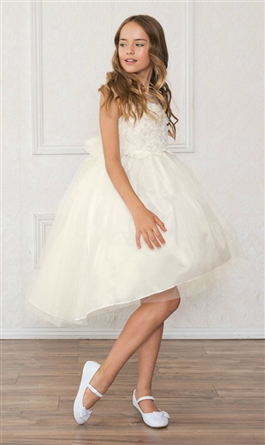 #CAD-758IV : High-Low Tulle Dress with Beaded and Embroidered Bodice