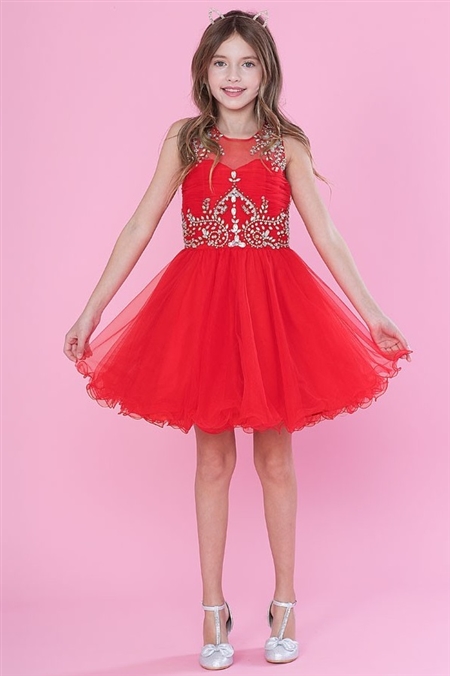 #CATY003 red : Beautifully Beaded Short Party Dress