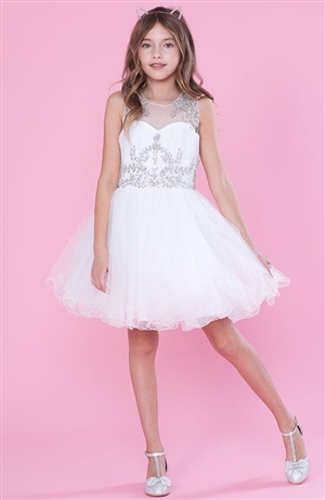 #CATY003 white : Beautifully Beaded Short Party Dress