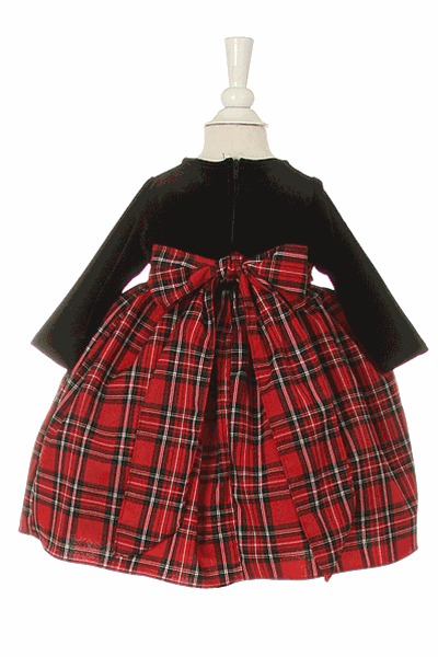 Black velvet red checker dress with matching corsage