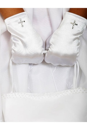 #CRG : White Short Satin Cross Rhinestone Gloves