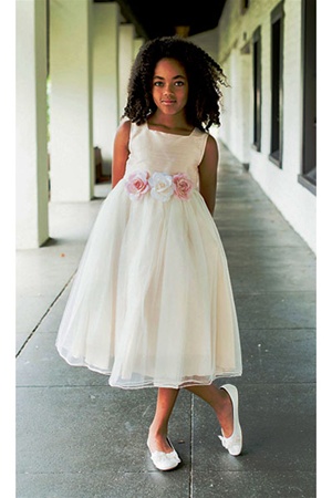 Flower Girl Dresses # KD135DR : Dupioni Poly Silk Bodice and Tulle Skirt Flower Girl Dress