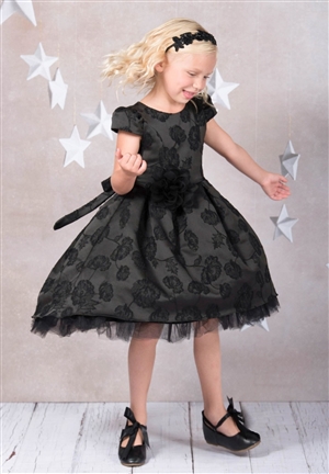 #KD402 black : Peek-A-Boo Tulle High-Low Girl Dress- Flower Elegance