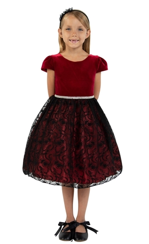#KD445 red : Velvet Black Lace Dress