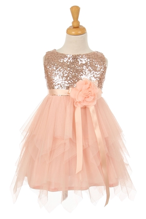 #KK6370 : Sleeveless Tulle Dress with Sequin Bodice