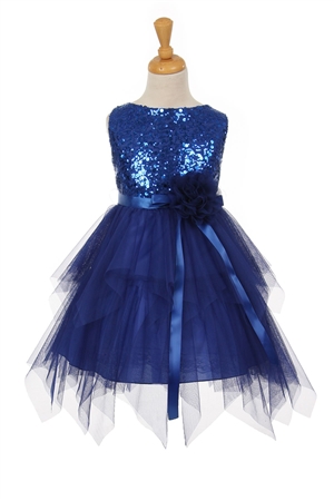 #KK6370 royal : Sleeveless Tulle Dress with Sequin Bodice