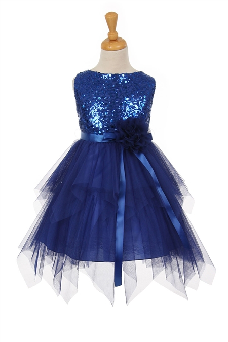 #KK6370 royal : Sleeveless Tulle Dress with Sequin Bodice