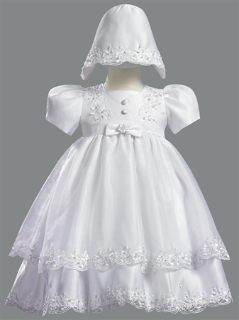 #LT2190 : Girls White Double Layer with Pearl Embellishment Christening Dress