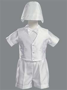Embroidered Shantung Vest & Short Set w/Hat