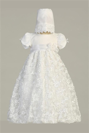 #LTAmber : White Embroidered Satin Ribbon Tulle Dress