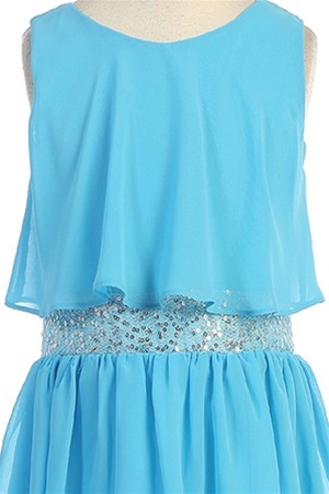 Gorgeous Sleeveless Chiffon Dress w/ Sequined Waist Girl Dress