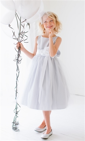 #SK402silver : Sleeveless Satin and Tulle Dress