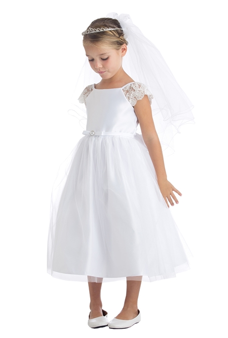 #SK621 : Cap Sleeve Satin and Lace Dress