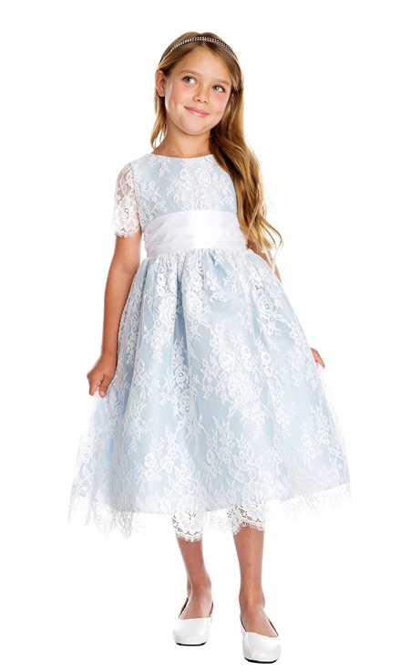 #SK724 : Short Sleeved French Lace and Dupioni Dress