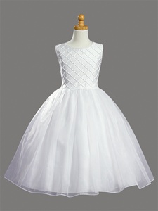 #SP926 : Shantung Tucked Bodice with Pearl Accents