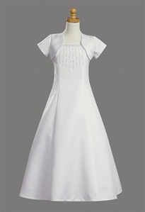 #SP947 : Sleeveless Beaded Satin A-Line Dress with Bolero