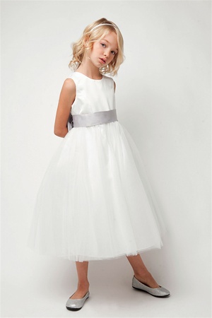 Classic Satin Bodice with Tulle Skirt and Adjustable bow Sash Flower ...