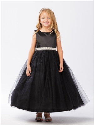 #TT5700 : BLACK- Sleeveless Satin and Tulle Princess Dress