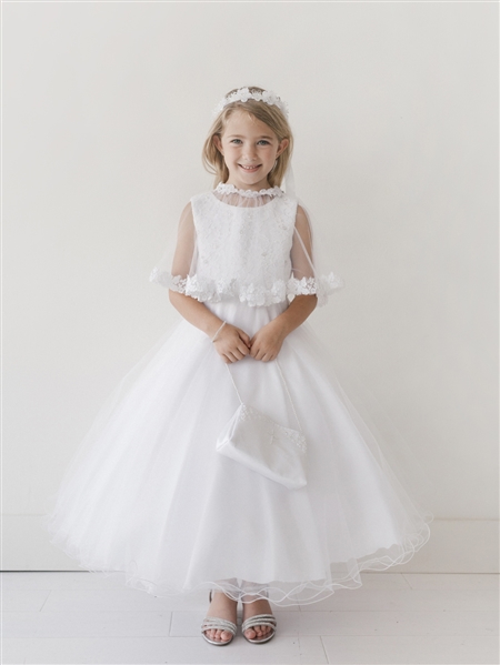 #TT5714 : WHITE Sleeveless Lace Dress with Beautiful Cape